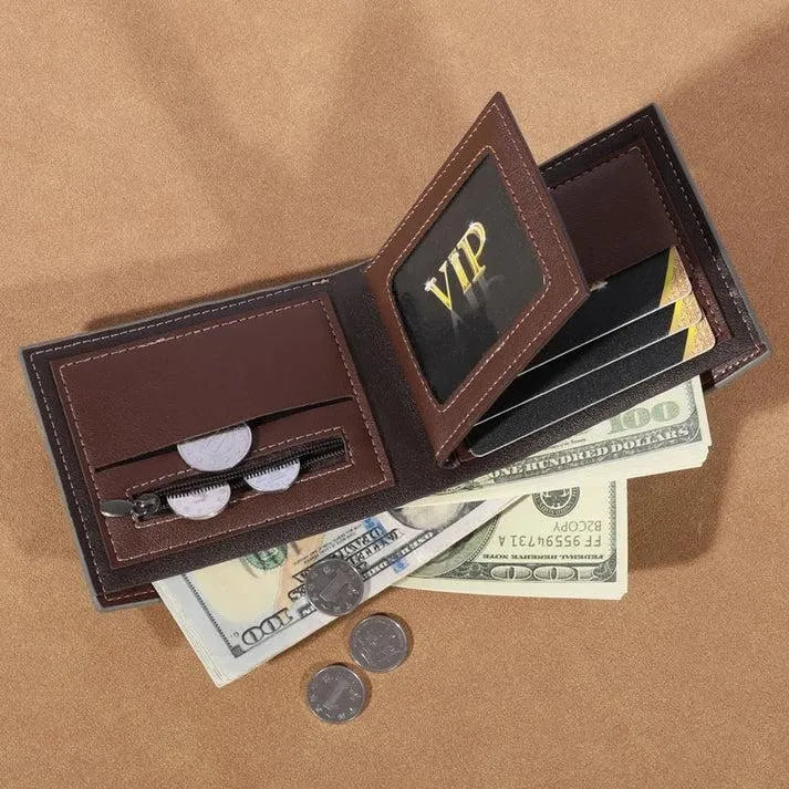 Vincent Men's Leather Wallet Brown Olive Green Zipper Closure