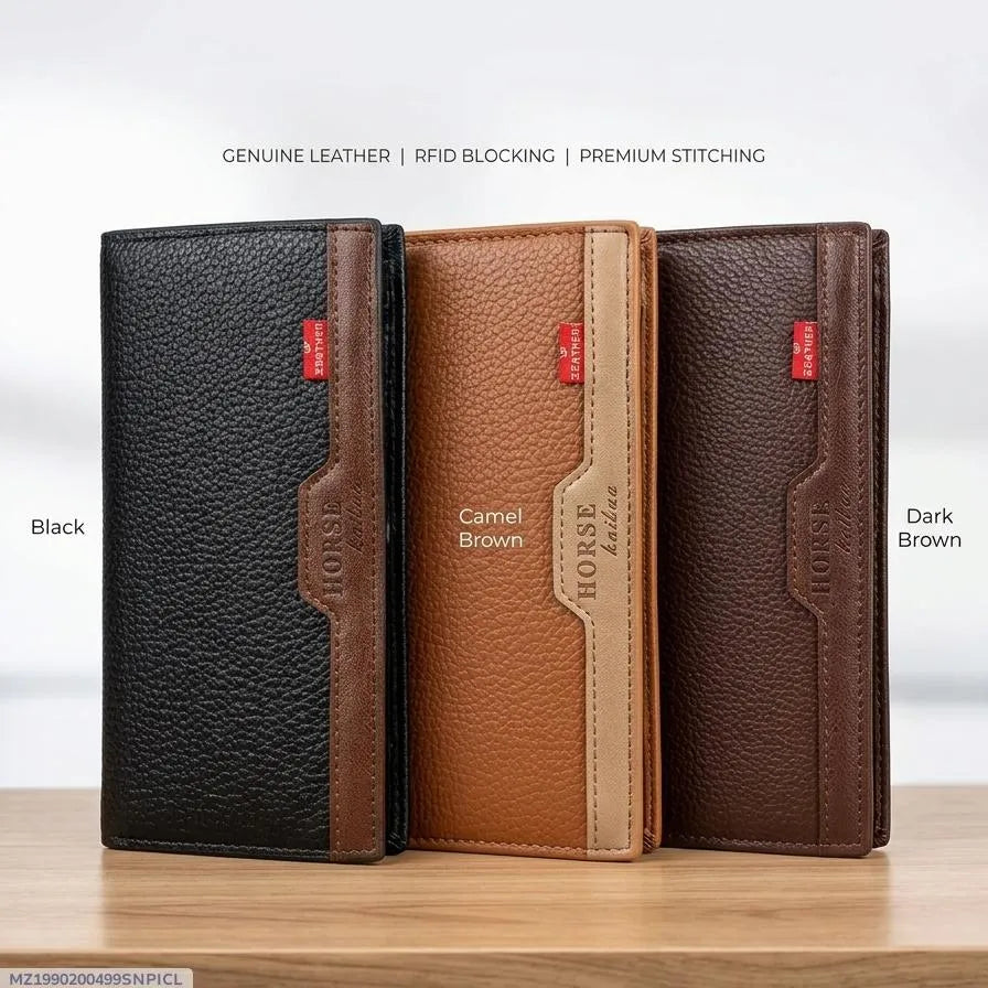 Premium Leather Long Wallet for Men Black Brown Dark Brown