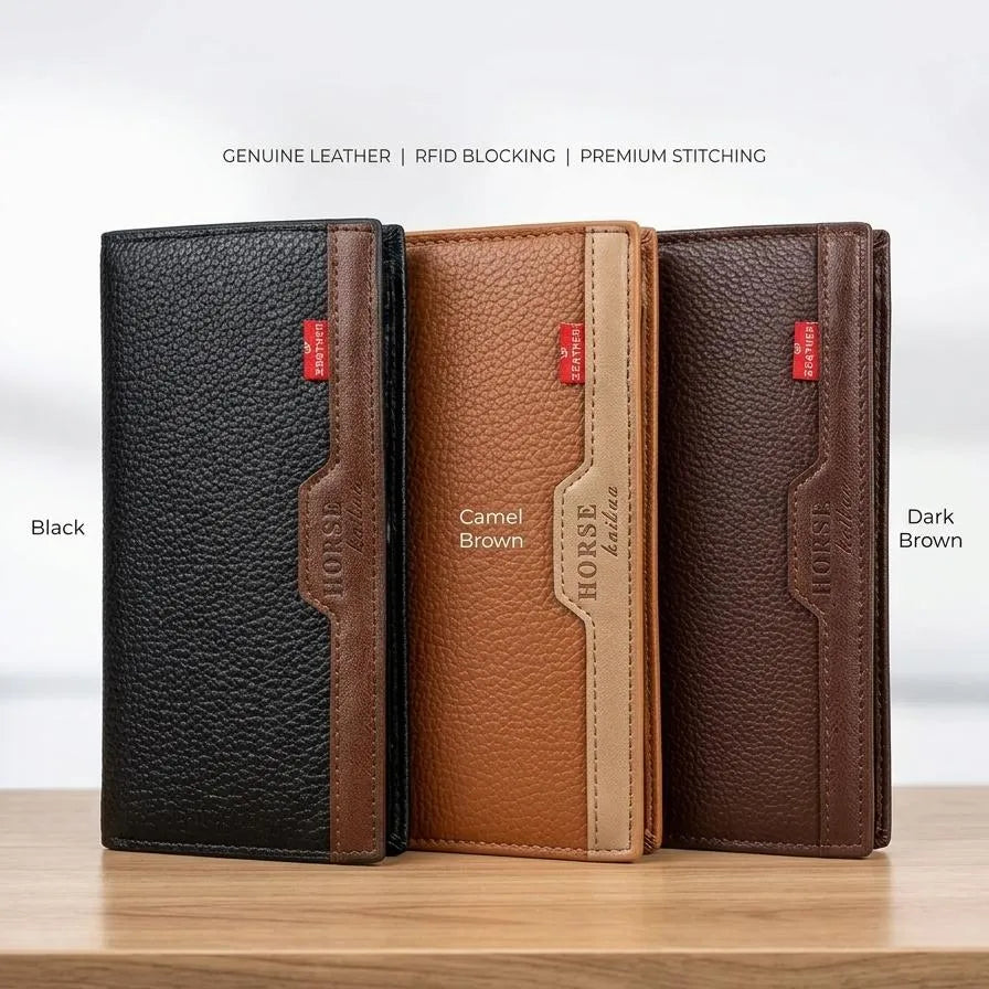Premium Leather Long Wallet for Men Black Brown Dark Brown