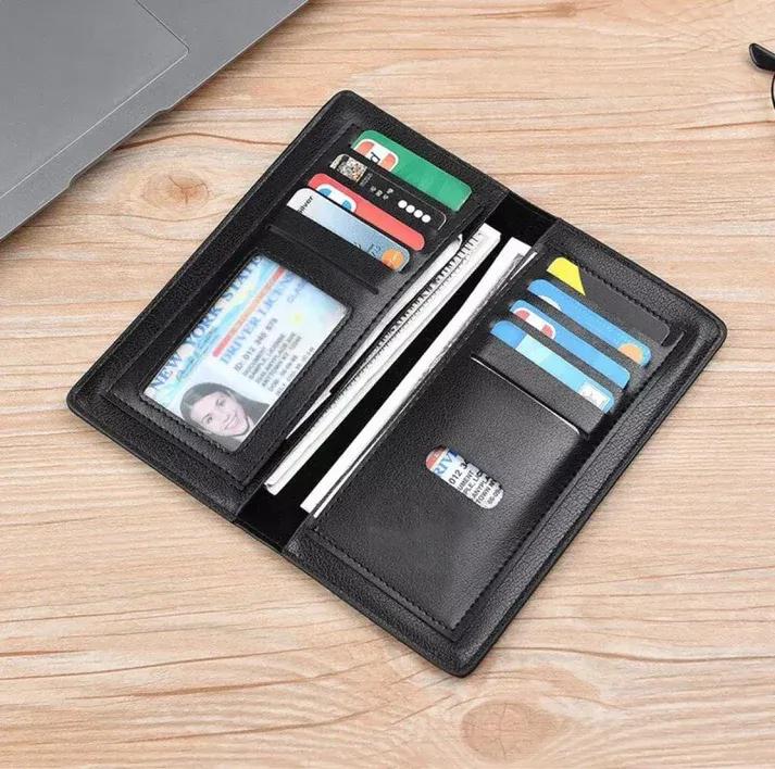 Men's Leather Tri-Fold Wallet Black Brown Slim Pocket Friendly