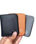 Men's Leather Tri-Fold Wallet Black Brown Grey