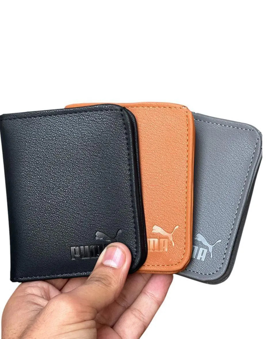 Men's Leather Tri-Fold Wallet Black Brown Grey