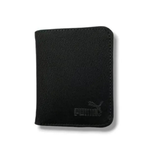 Men's Leather Tri-Fold Wallet Black Brown Grey