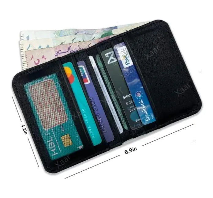 Men's Leather Tri-Fold Wallet Black Brown Grey