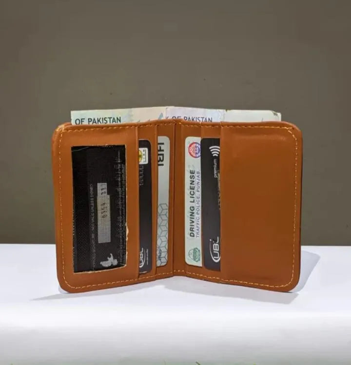 Men's Leather Tri-Fold Wallet Black Brown Grey