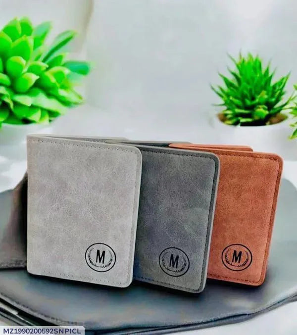 Men's Leather Bi-Fold Wallet Grey Brown Orange