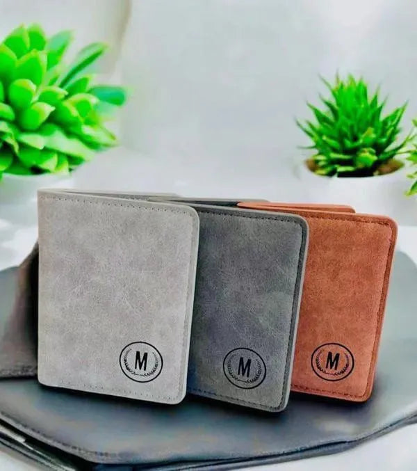 Men's Leather Bi-Fold Wallet Grey Brown Orange