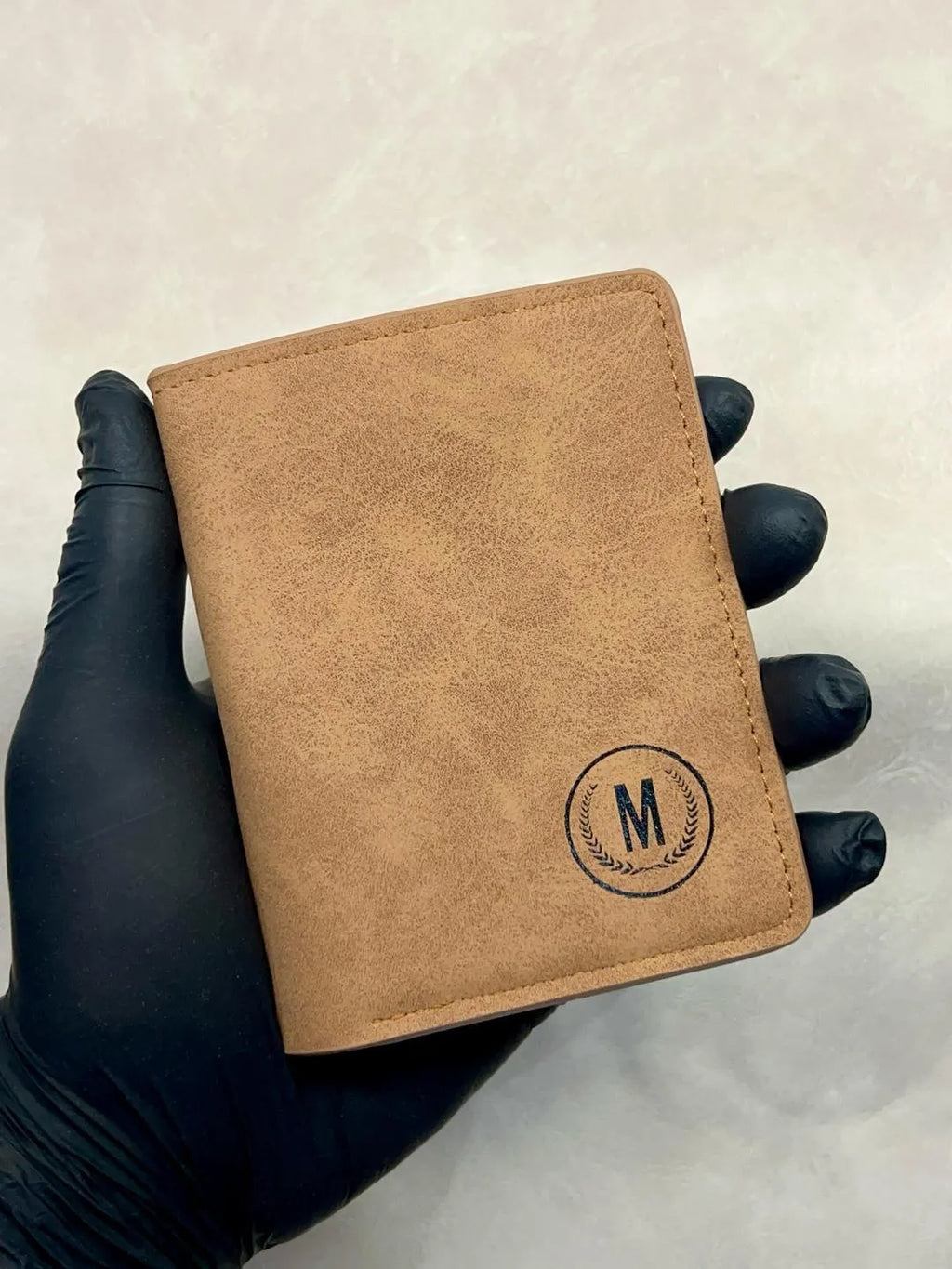 Men's Leather Bi-Fold Wallet Grey Brown Orange