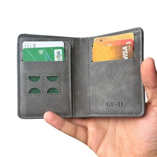 Men's Leather Bi-Fold Wallet Grey Brown Orange