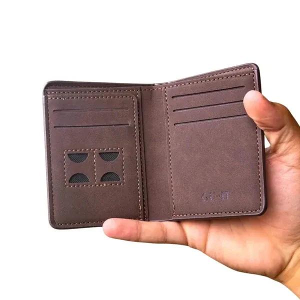 Men's Leather Bi-Fold Wallet Grey Brown Orange