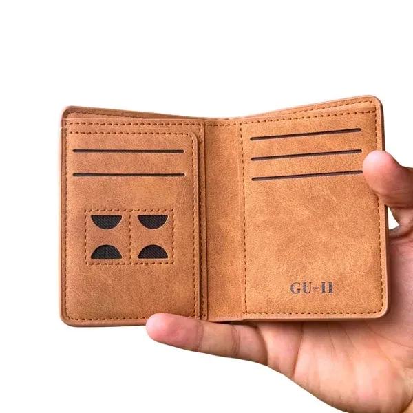 Men's Leather Bi-Fold Wallet Grey Brown Orange