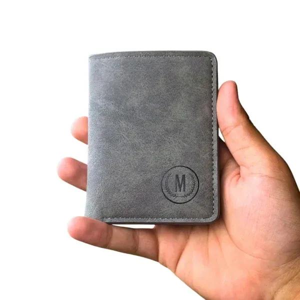 Men's Leather Bi-Fold Wallet Grey Brown Orange