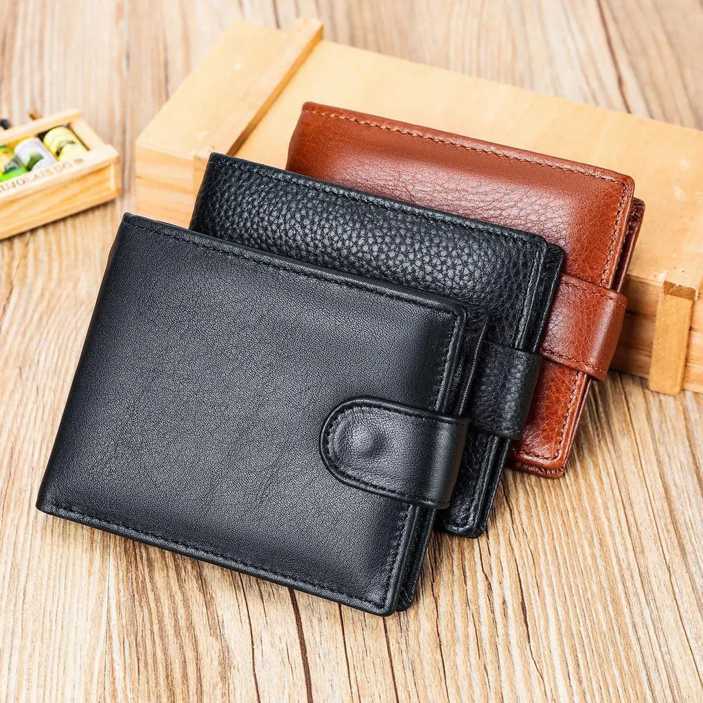 Men's Genuine Cowhide Leather Vintage Short Wallet – Large Capacity Card Holder