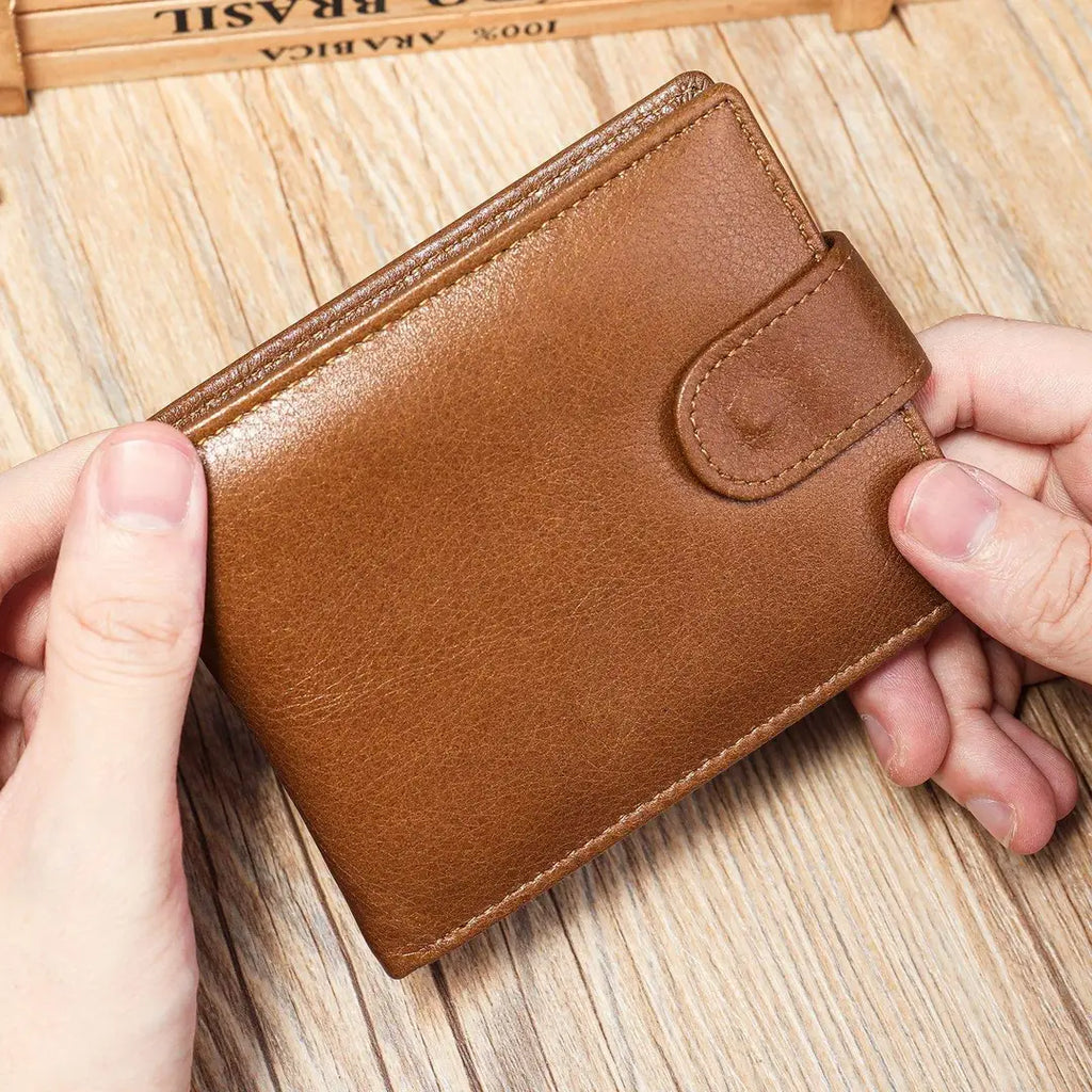 Men's Genuine Cowhide Leather Vintage Short Wallet – Large Capacity Card Holder