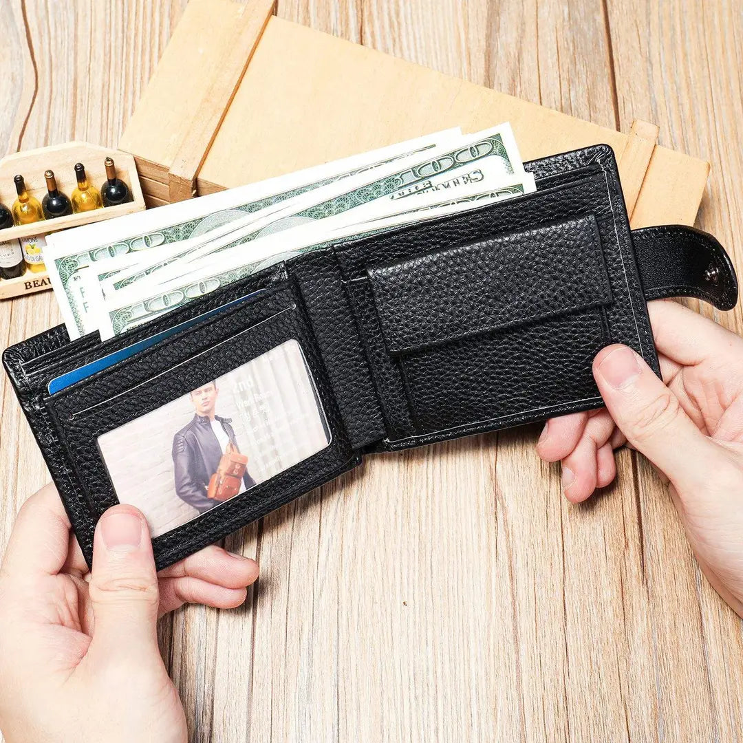 Men's Genuine Cowhide Leather Vintage Short Wallet – Large Capacity Card Holder