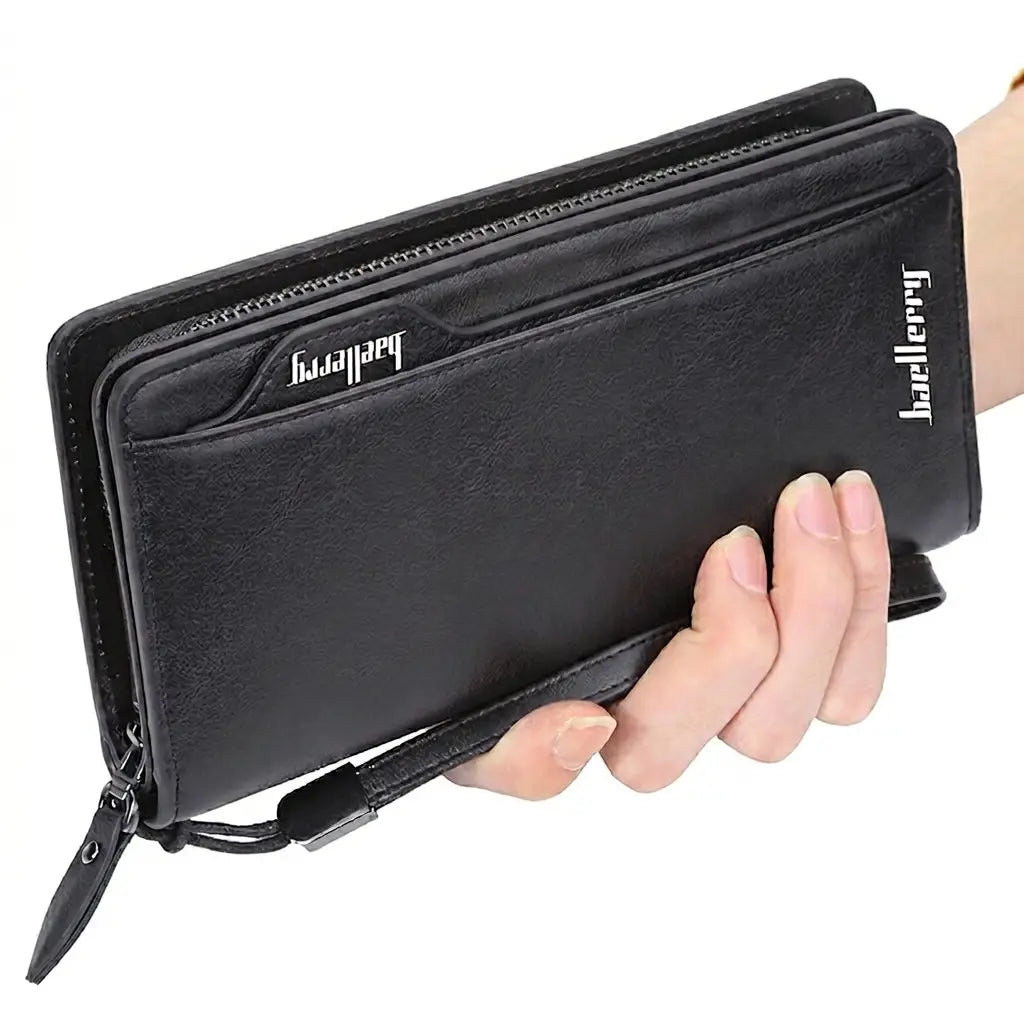Balebaily Long Zipper Wallet for Men & Women PU Leather Wallet with 15 Card Slots Phone Pocket and Photo Window - Black