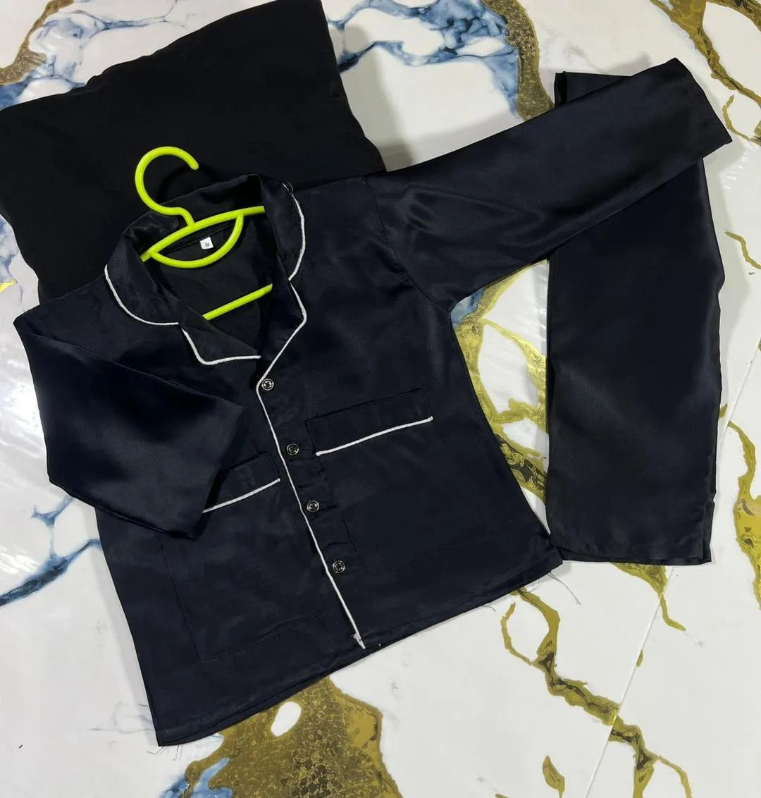 Black Silk 2-Piece Night Suit for Girls 1-12 Years