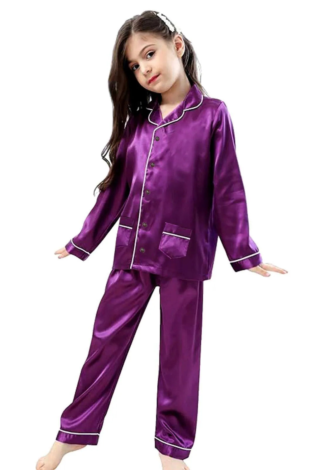 Purple Silk Night Suit for Girls 1-12 Years
