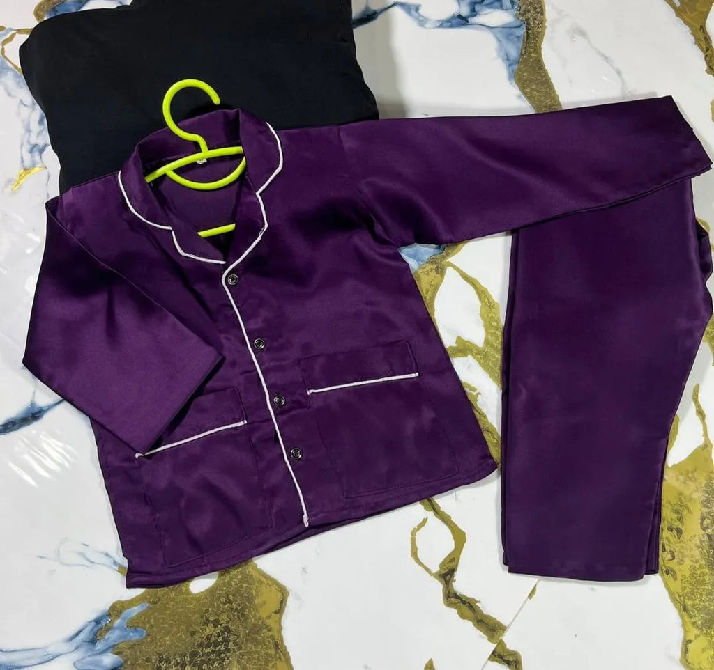 Purple Silk Night Suit for Girls 1-12 Years