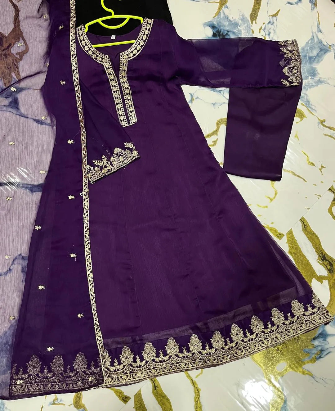Purple Shahi Embroidered Kids Maxi Set 3Pcs