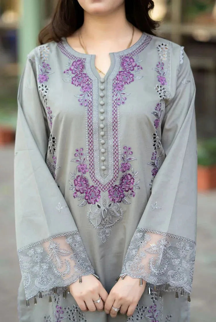Women's 3-Piece Chikankari Lawn Suit Grey