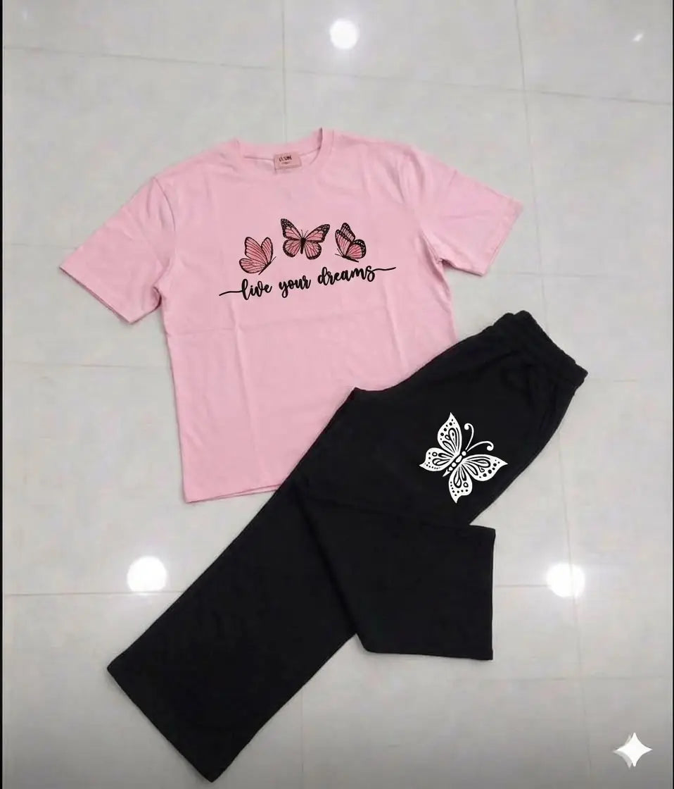 2 Pcs Women's Stitched Jersey Printed Night Suit - Pink 3