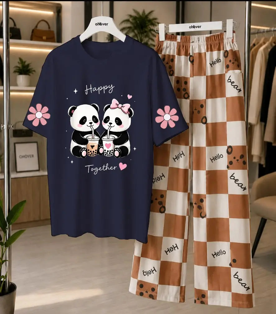 2 Pcs Women's Stitched Cotton Jersey Printed Night Suit - Blue 2