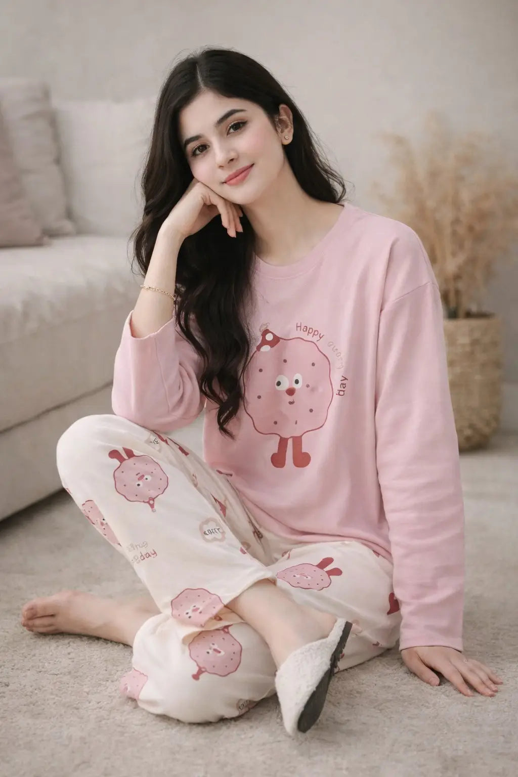 2 Pcs Women's Stitched Jersey Printed Night Suit - Pink