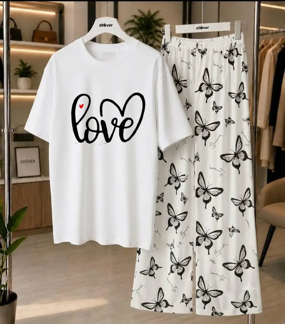 2 Pcs Women's Stitched Jersey Printed Night Suit - White 2