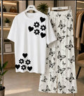 2 Pcs Women's Stitched Jersey Printed Night Suit - White