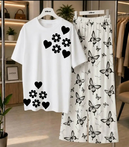 2 Pcs Women's Stitched Jersey Printed Night Suit - White