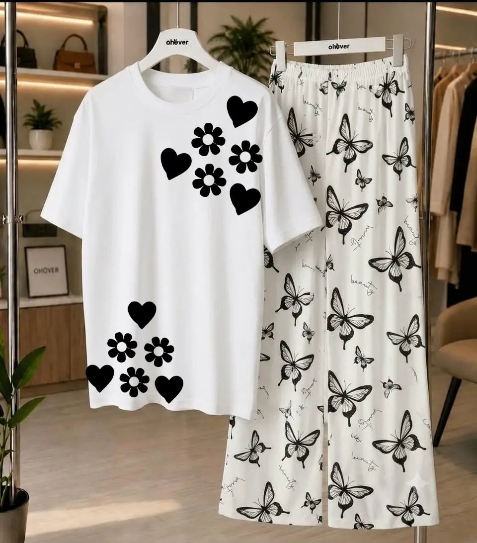2 Pcs Women's Stitched Jersey Printed Night Suit - White