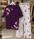 2 Pcs Women's Stitched Cotton Jersey Printed Night Suit - Purple