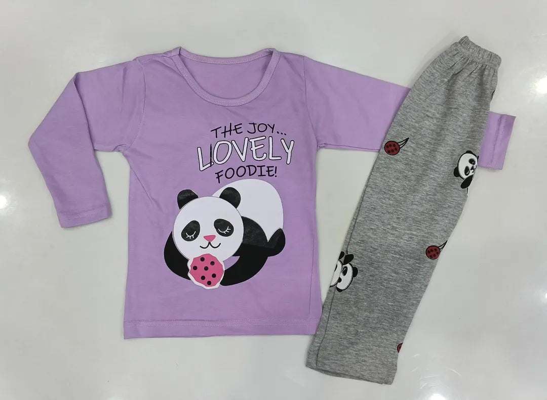 Kids Night Suit Pink Panda Print Cotton 1-10Yrs