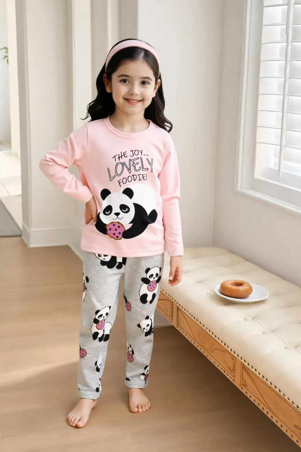 Kids Night Suit Pink Panda Print Cotton 1-10Yrs