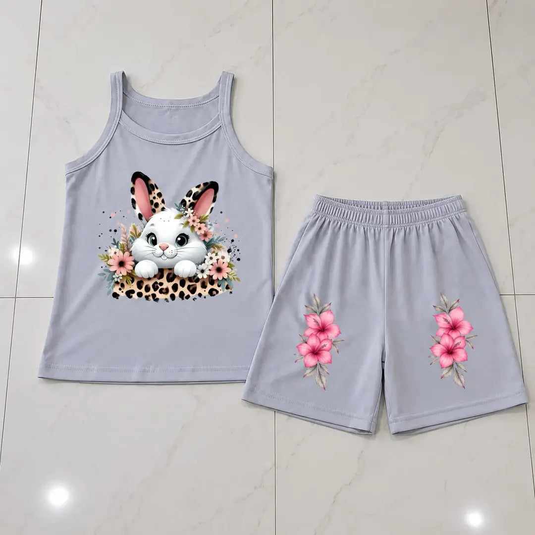 2 Pcs Girl's Stitched Jersey Printed Lounge Set