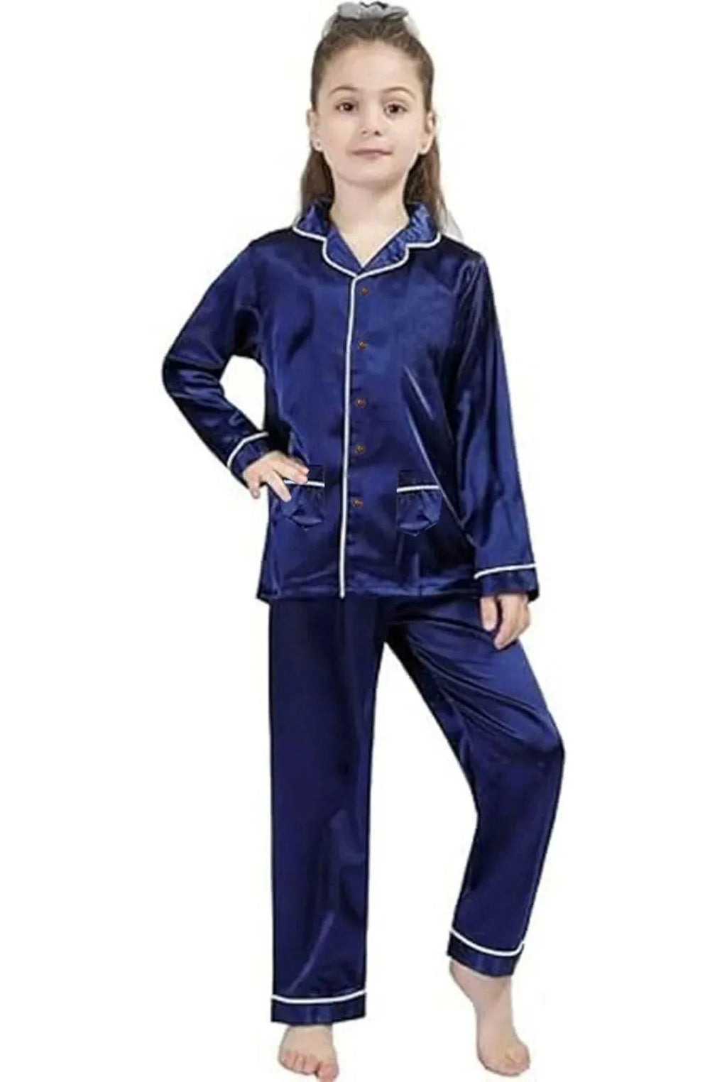 Blue Silk Night Suit for Girls 6-12 Years 2Pcs