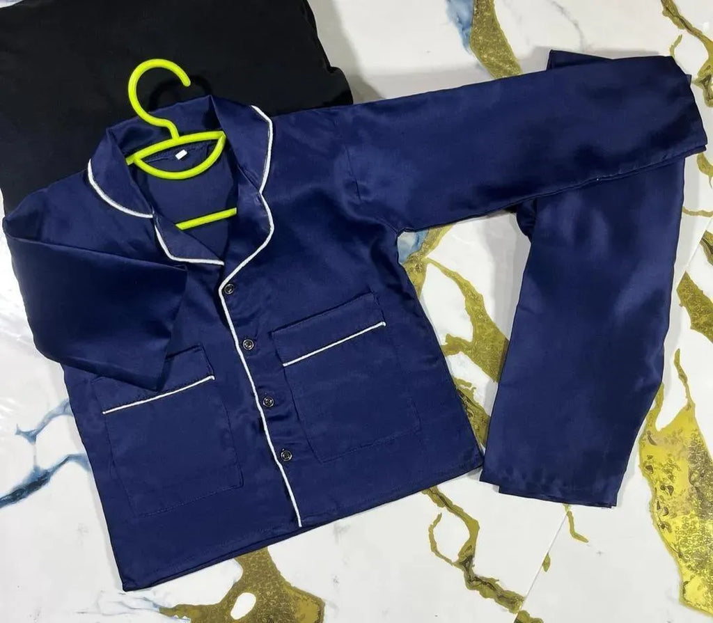 Blue Silk Night Suit for Girls 6-12 Years 2Pcs