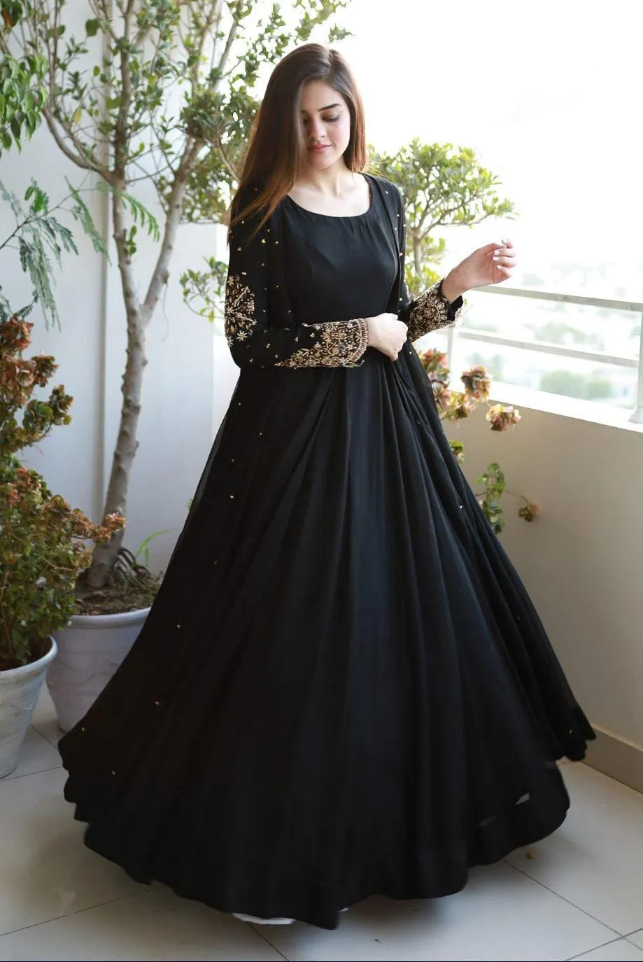 Black Maxi Suit with Gold Embroidery for Eid & Weddings
