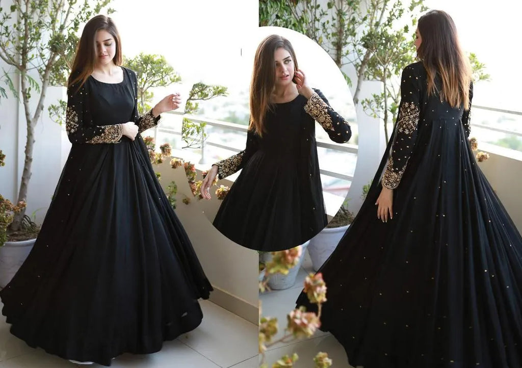 Black Maxi Suit with Gold Embroidery for Eid & Weddings