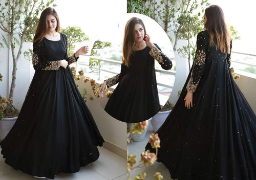Black Maxi Suit with Gold Embroidery for Eid & Weddings
