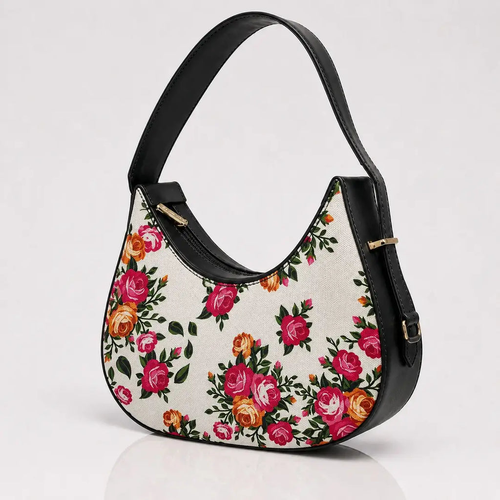 Floral Hobo Bag Canvas Adjustable Handle