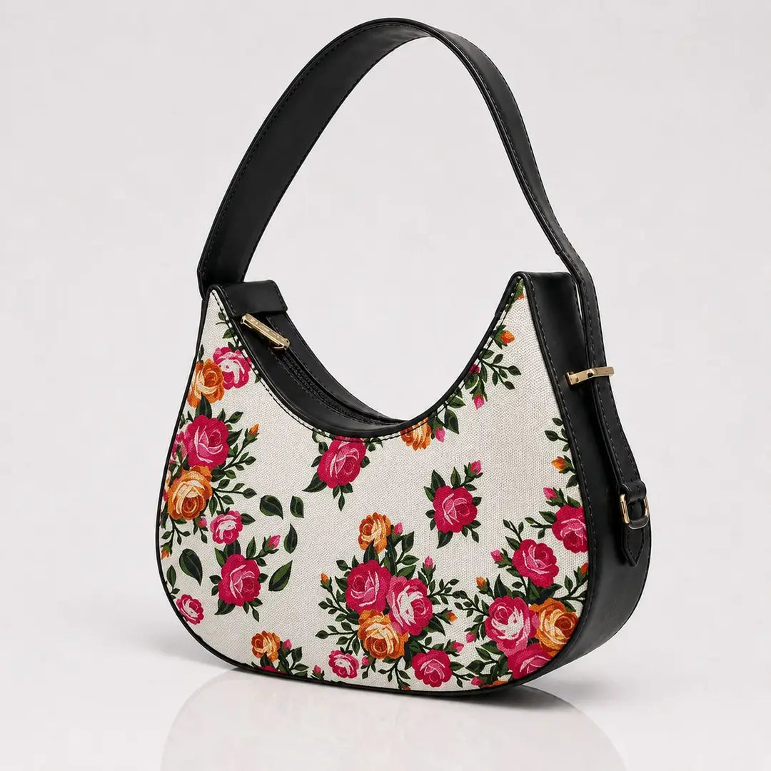 Floral Hobo Bag Canvas Adjustable Handle
