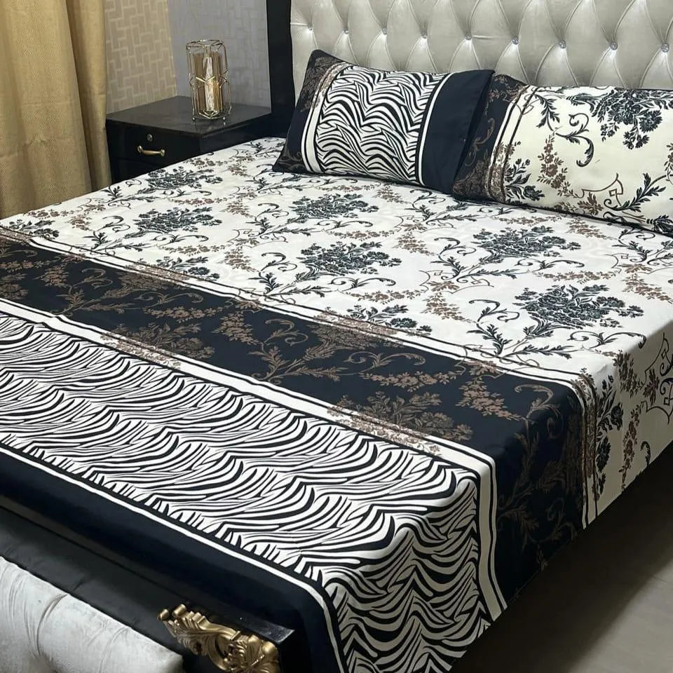 Premium Crystal Cotton Double Bedsheet with Floral Zebra Print