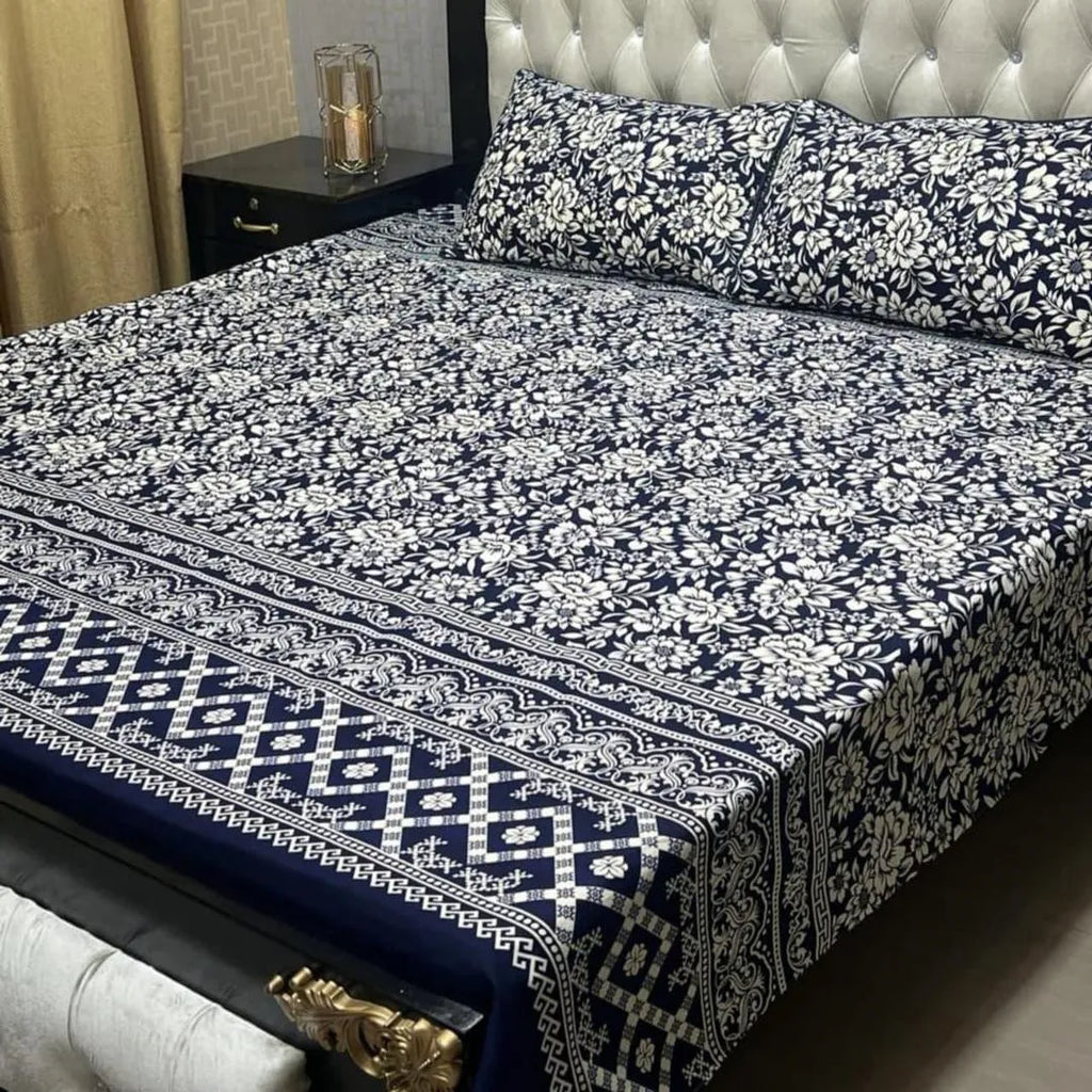 Premium Crystal Cotton Double Bedsheet with Floral Zebra Print