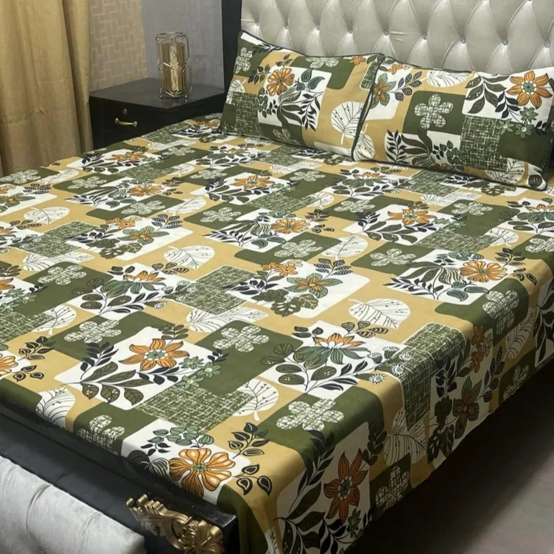 Premium Crystal Cotton Double Bedsheet with Floral Zebra Print