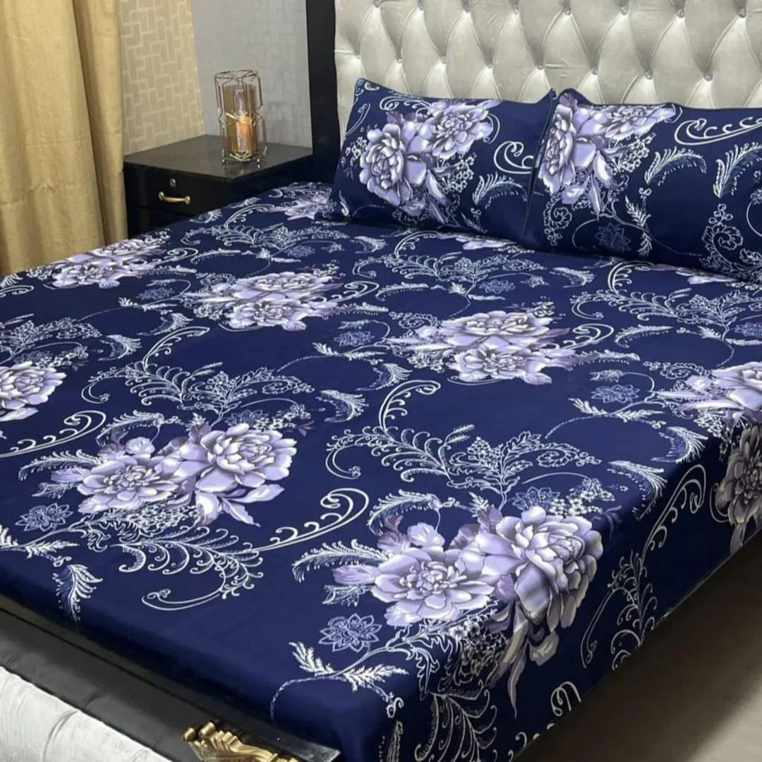 Premium Crystal Cotton Double Bedsheet with Floral Zebra Print
