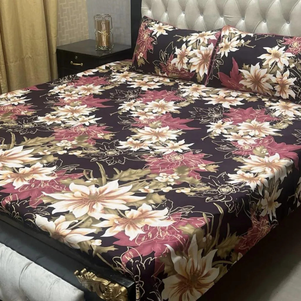 Premium Crystal Cotton Double Bedsheet with Floral Zebra Print