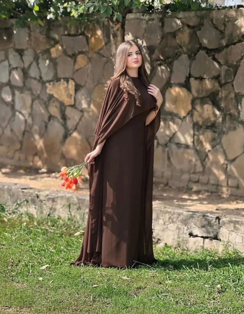 2 Pcs Women's Stitched Chiffon Plain Maxi Suit