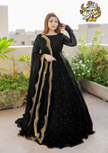 Black Embroidered Anarkali Suit 3Pcs Chiffon Maxi With Pearls Work